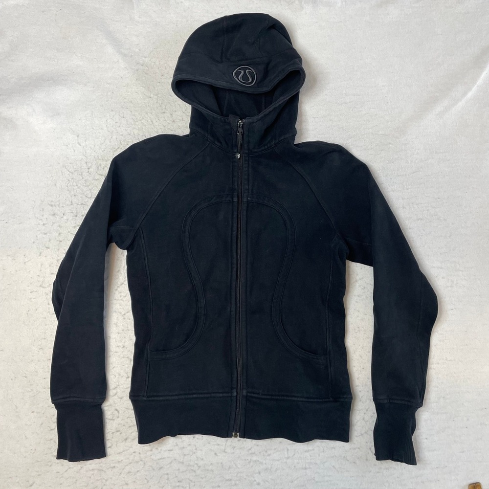 Lululemon Scuba Full Zip Hoodie Womens Size 10 Black Fleece Thumbholes Athletic